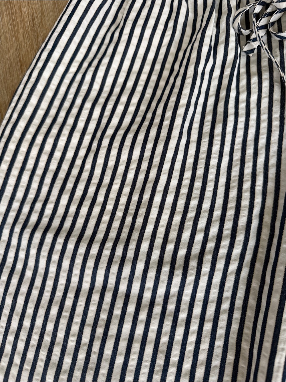 American Eagle Outfitters Navy and White Striped Midi Jumpsuit